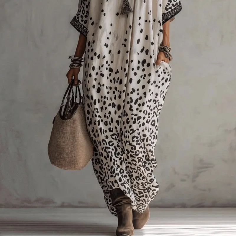 Women Digital Print Kaftan Maxi Dress V Neck Half Sleeve