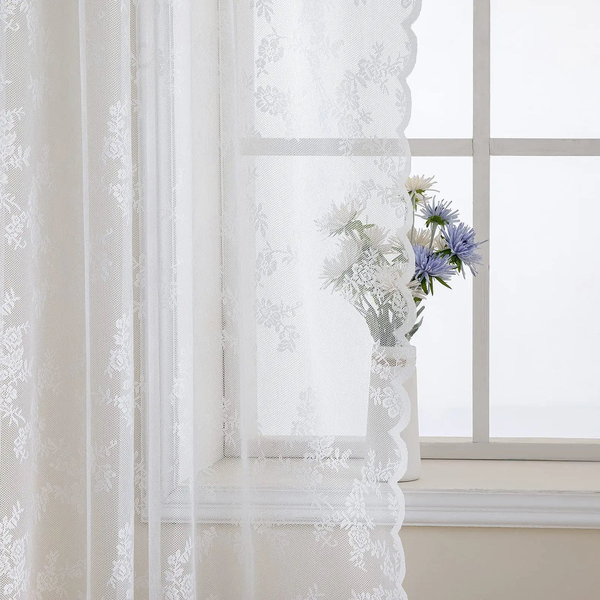 Vintage Embroidered Floral Chiffon Lace Privacy Curtain for Living Room