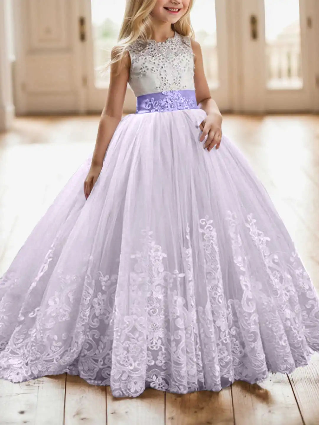 Girls' Lilac Autumn and Winter Princess Dress Children's Tulle Ball Gown Christmas Holiday Dress