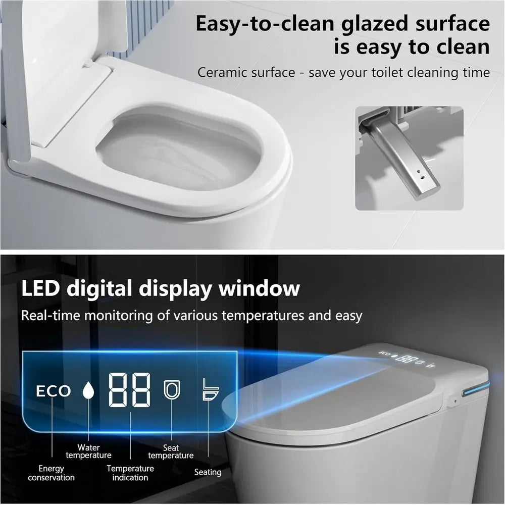 Luxury Smart Toilet Built In, Bidet with Heated Seat,Warm Water Sprayer & Dryer, Japanese Toilet with Foot Sensor Operation,LED
