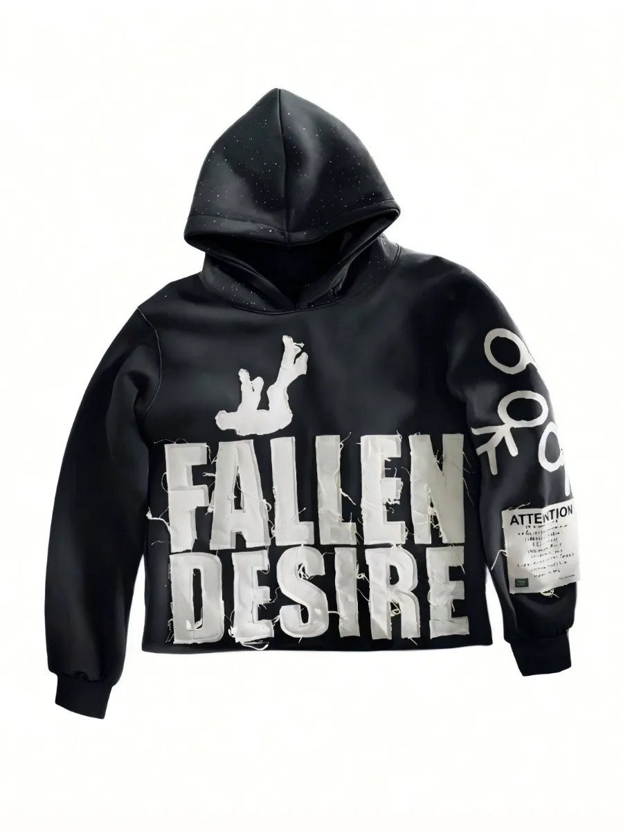 Men's Applique Embroidered Letter Hooded Sweatshirt Fallen Desire High Street Daily Hoodie