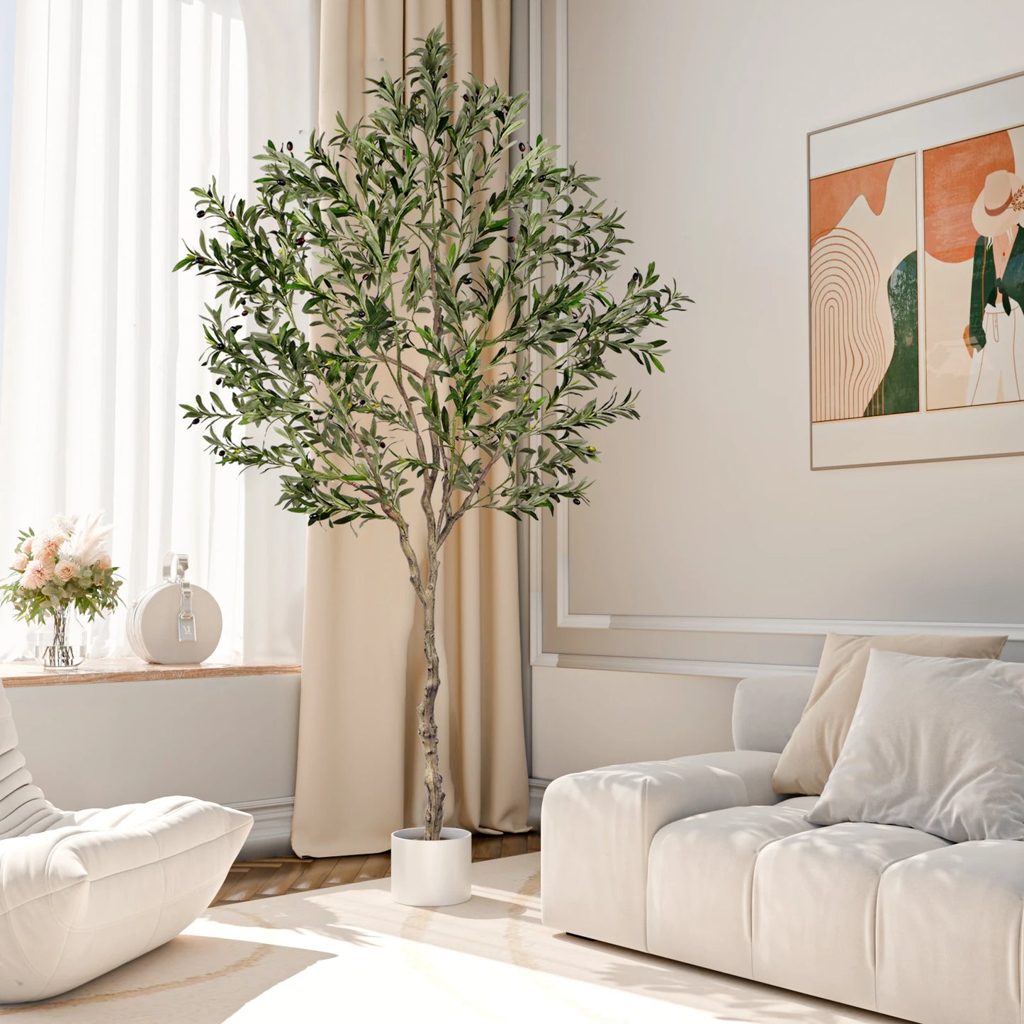 Artificial Olive Tree Tall Faux Silk Plant for Home Office Decor Indoor Outdoor Fake Lifelike Potted Tree 1Pack