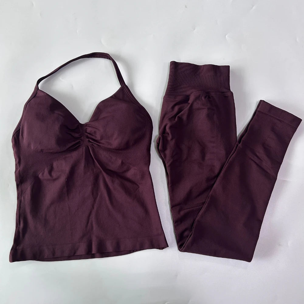 Seamless Gym Set for Women Tank Tops and Waist Leggings