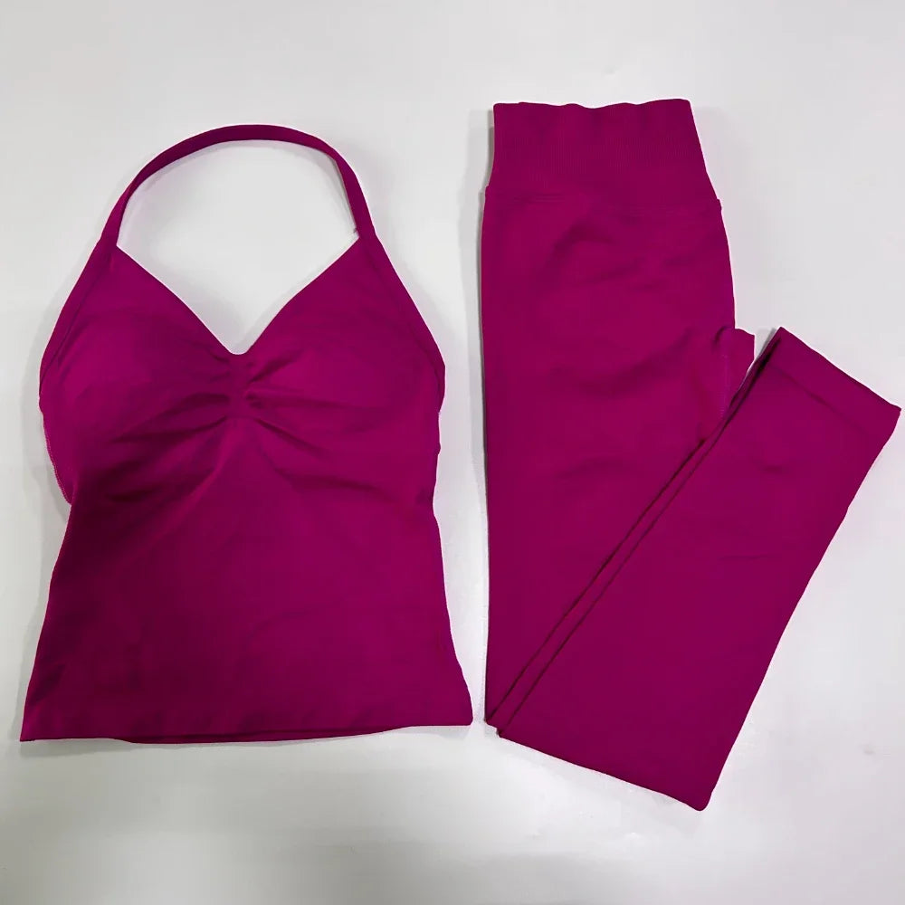Seamless Gym Set for Women Tank Tops and Waist Leggings