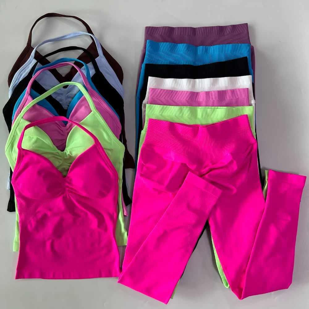 Seamless Gym Set for Women Tank Tops and Waist Leggings