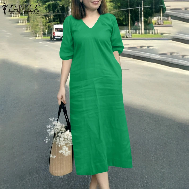 Zanzaea Women V Neck Short Sleeve Jersey Summer Dress