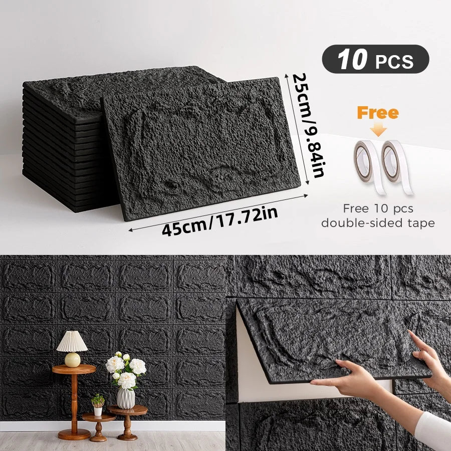 10pcs 3D Self-adhesive Stone Wall Panels 10mm thickness PU Wall Panels Wall Decor 9.84inx17.72in Suitable for indoor and outdoo