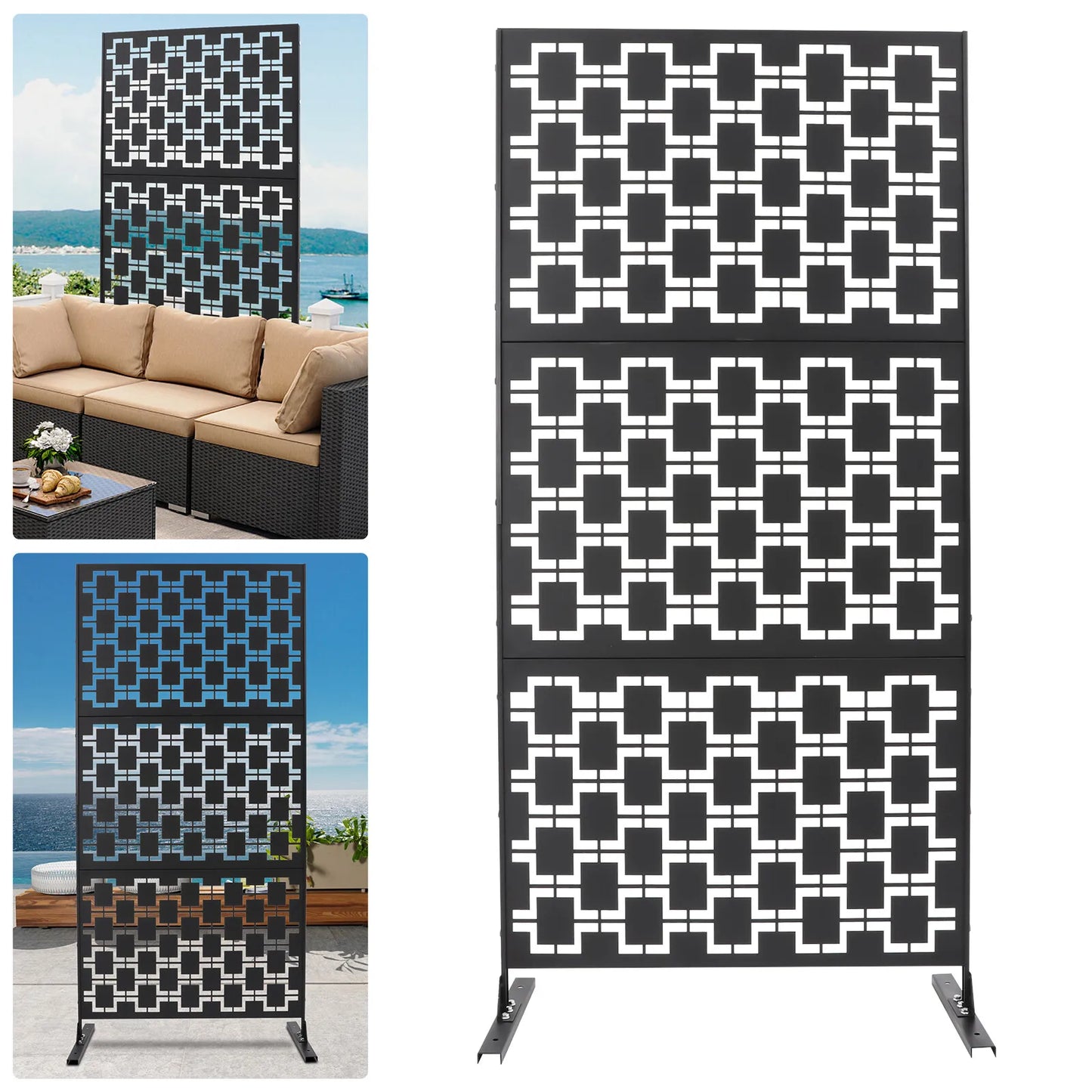 Outdoor Decorative Privacy Screen Panel Planter Wall Metal Fence Panels for Garden Patio Black