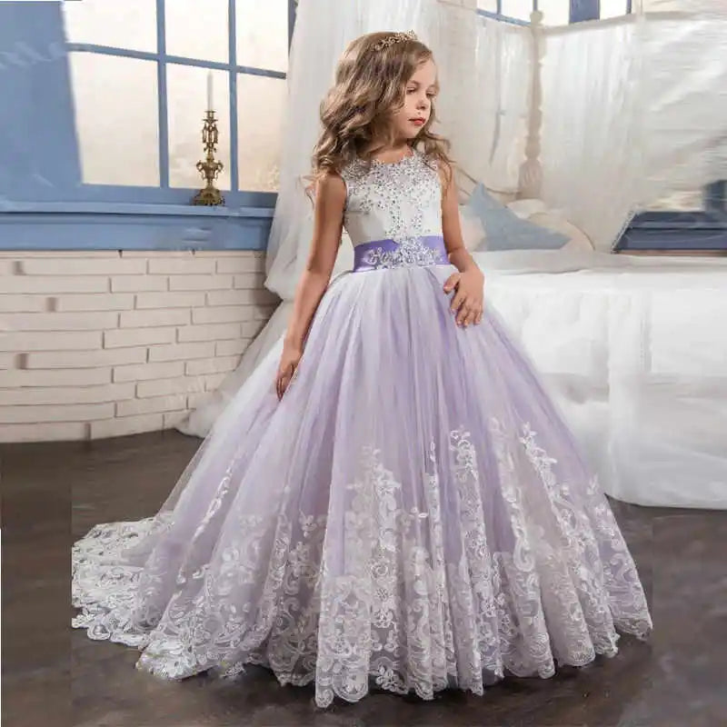 Girls' Lilac Autumn and Winter Princess Dress Children's Tulle Ball Gown Christmas Holiday Dress