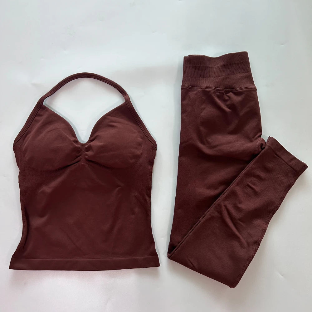 Seamless Gym Set for Women Tank Tops and Waist Leggings