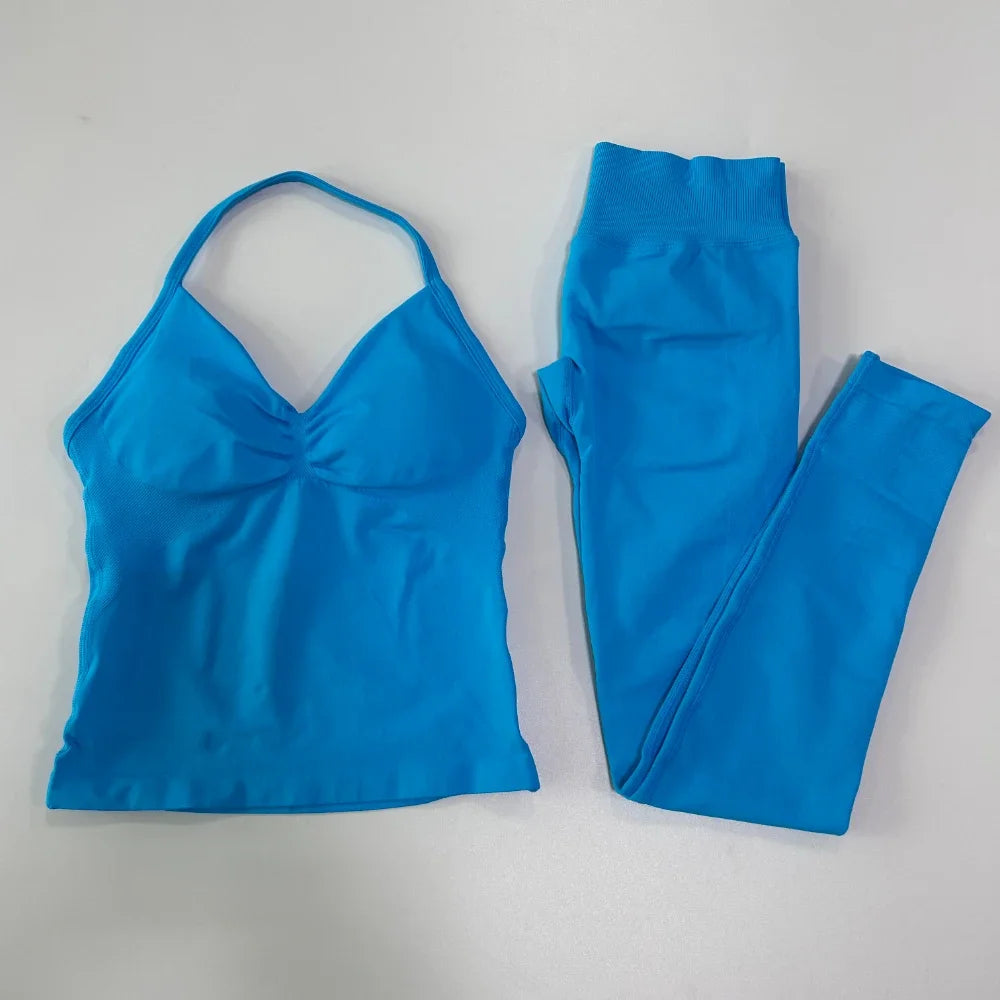 Seamless Gym Set for Women Tank Tops and Waist Leggings