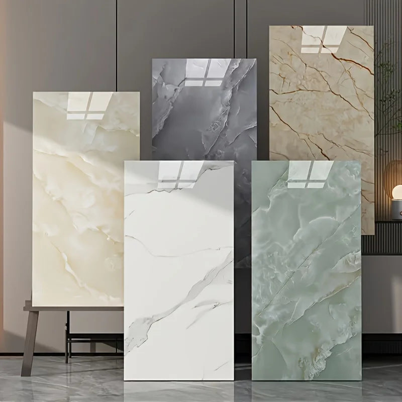 20/40pcs Glossy Marble Pattern Wall Panels Wall Sticker Set, Self-Adhesive Detachable PVC Wall Panels Wall Decals, Waterproof P