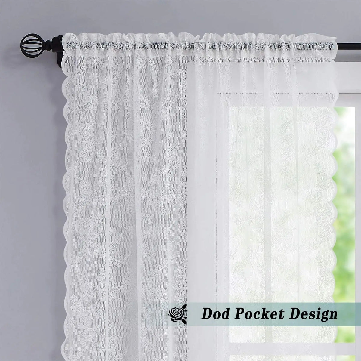 Vintage Embroidered Floral Chiffon Lace Privacy Curtain for Living Room