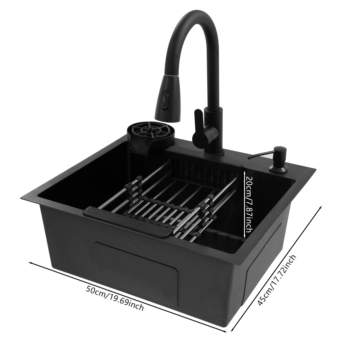 Multifunctional Kitchen Sink With Retractable Faucet And Soap Dispenser