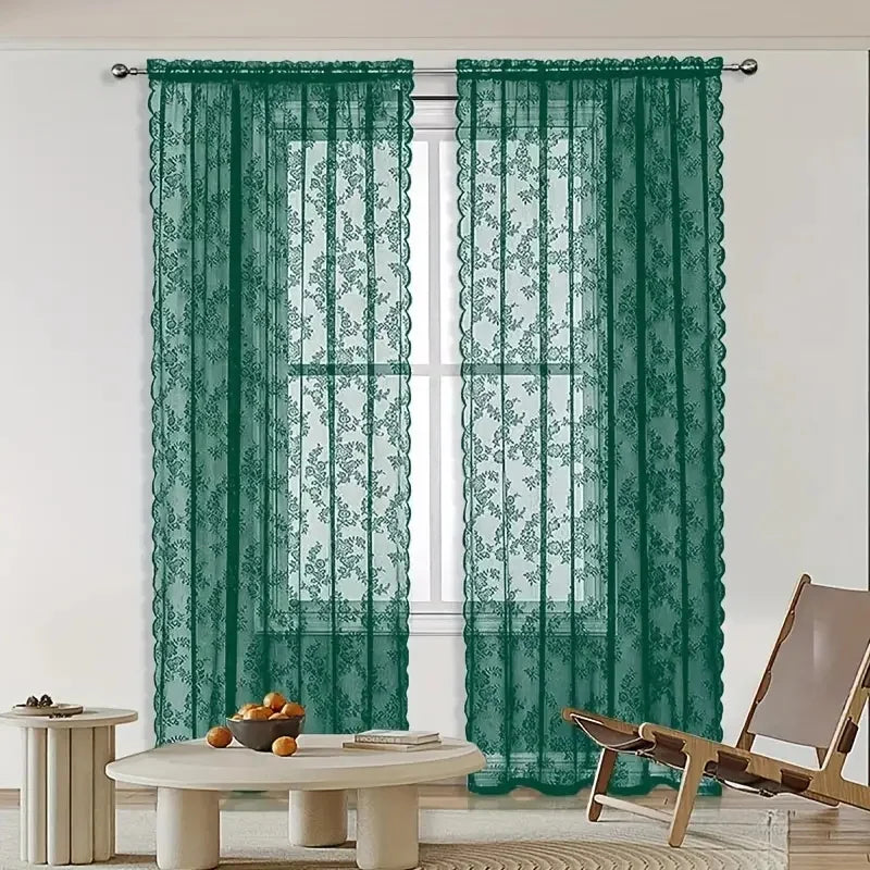 Elegant Wave Lace Trim Curtains For Living Room Set