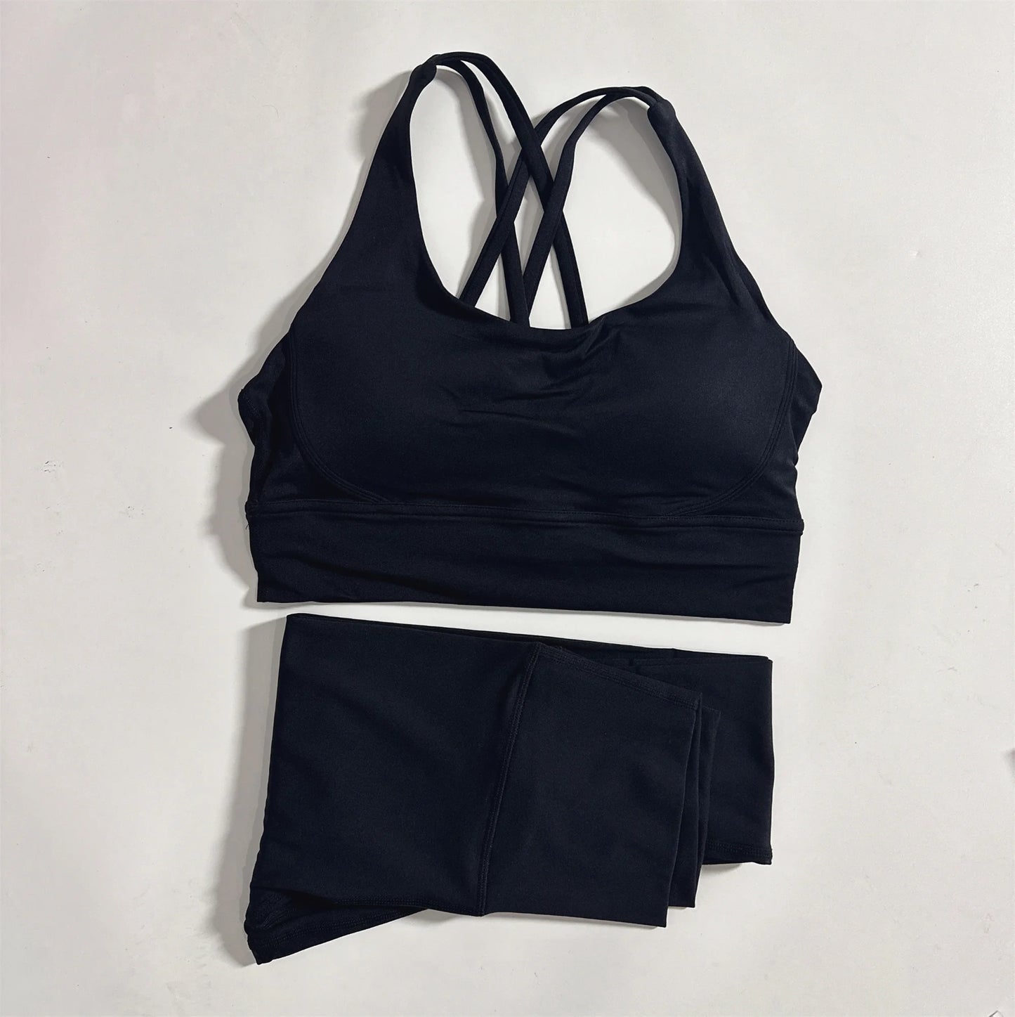 Solid Color Gym Fitness Set Tight Soft cross Fitness Bra 2pc compression High Waist Yoga Legging Suit Comprehensive Training Jog