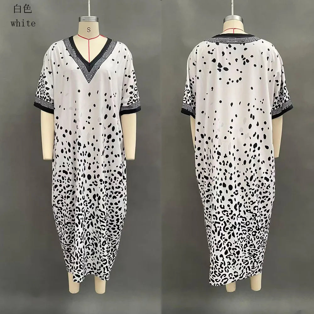 Women Digital Print Kaftan Maxi Dress V Neck Half Sleeve
