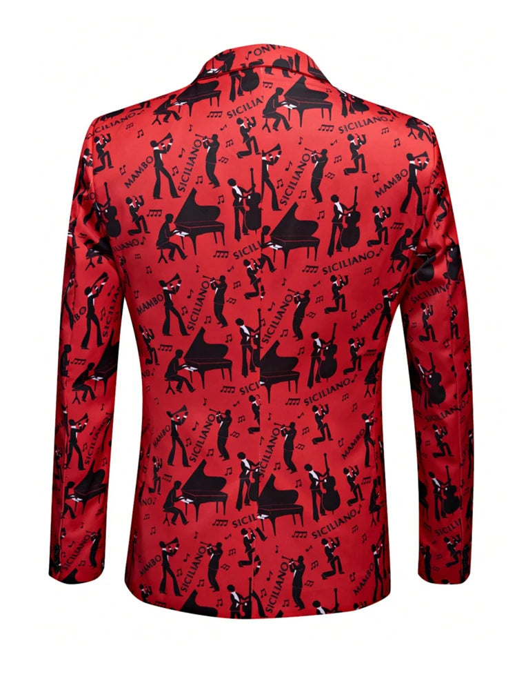 NONECN Mens Floral Printed Slim Fit Blazer 1 Button Jacket