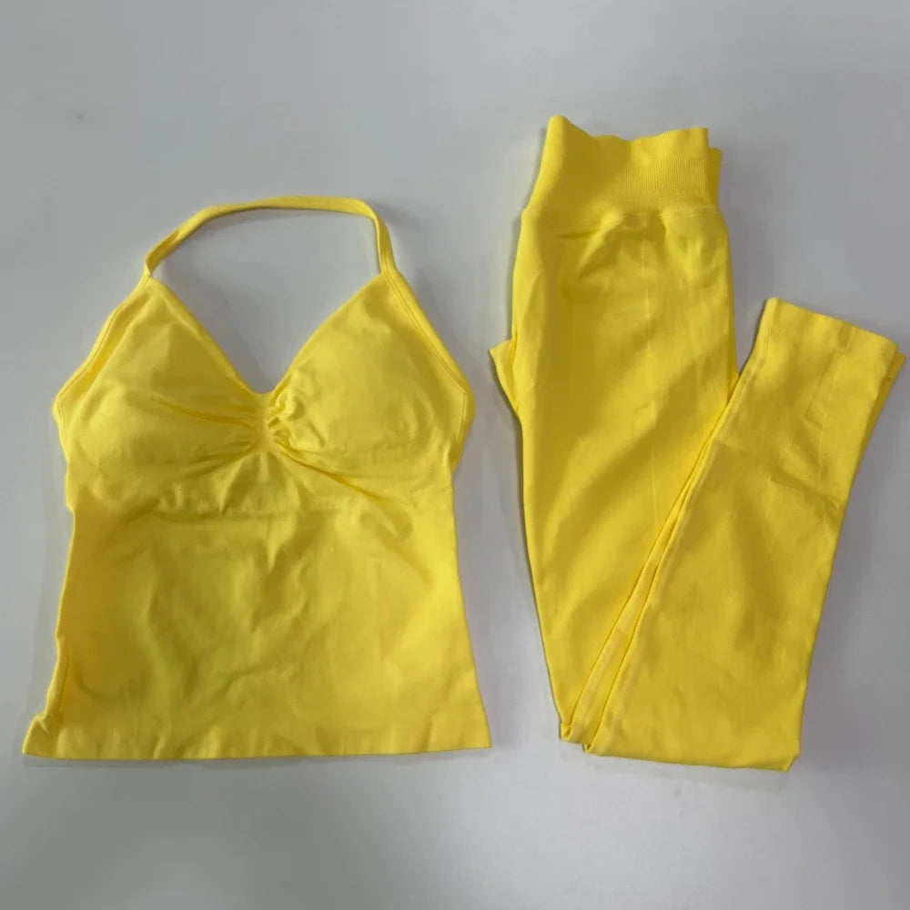Seamless Gym Set for Women Tank Tops and Waist Leggings