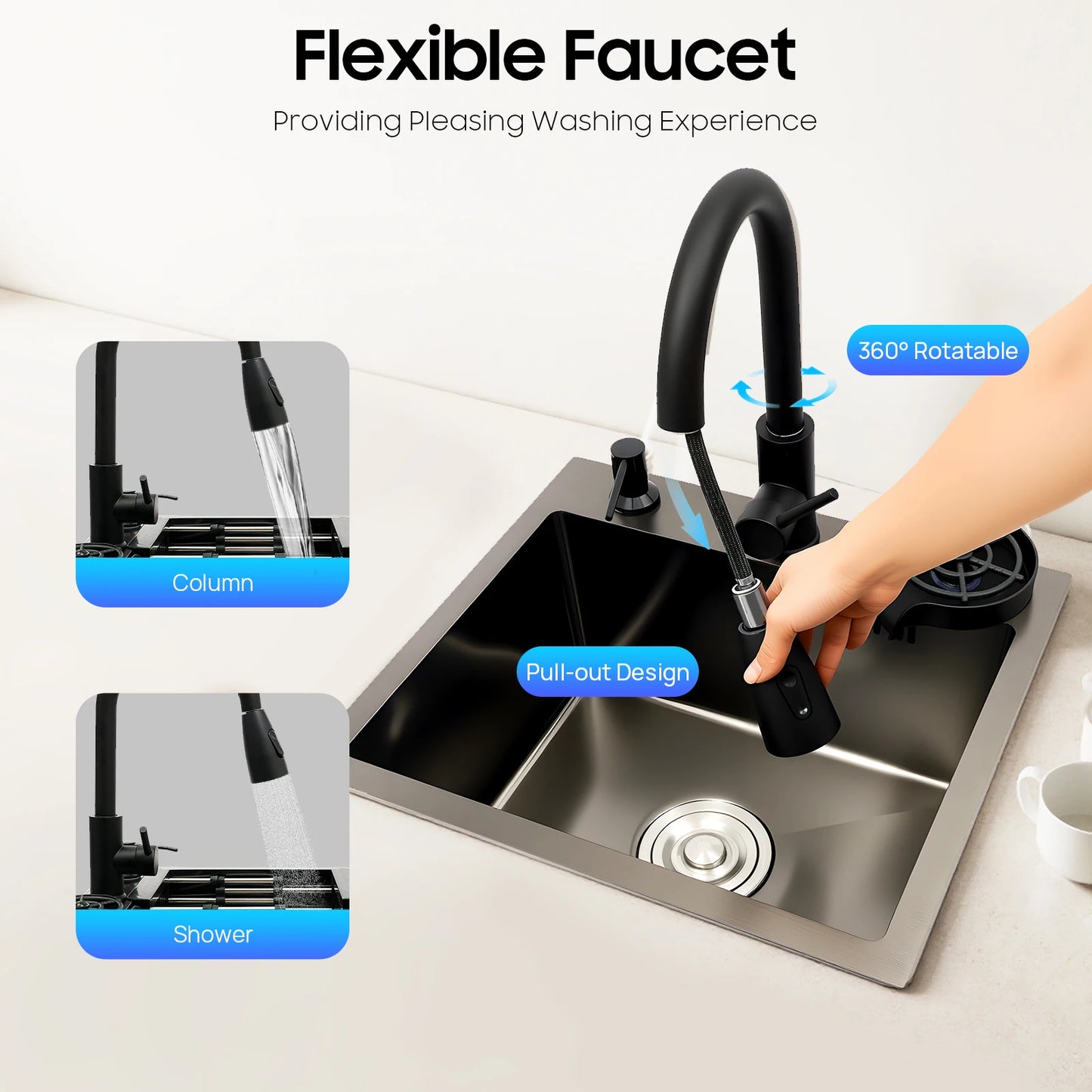 Multifunctional Kitchen Sink With Retractable Faucet And Soap Dispenser