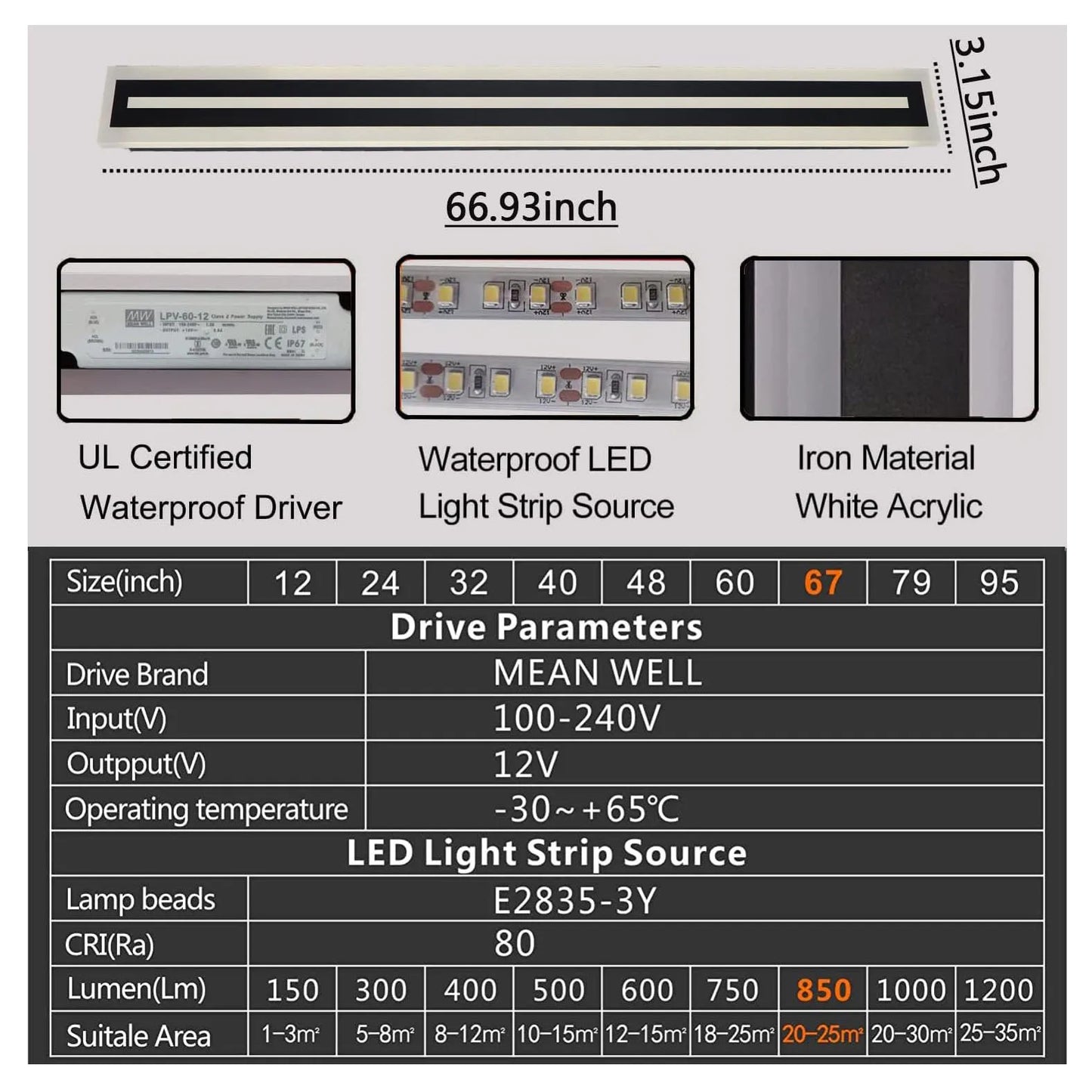 Modern Outdoor LED Wall Sconce Light Fixture IP67 Frosted Acrylic