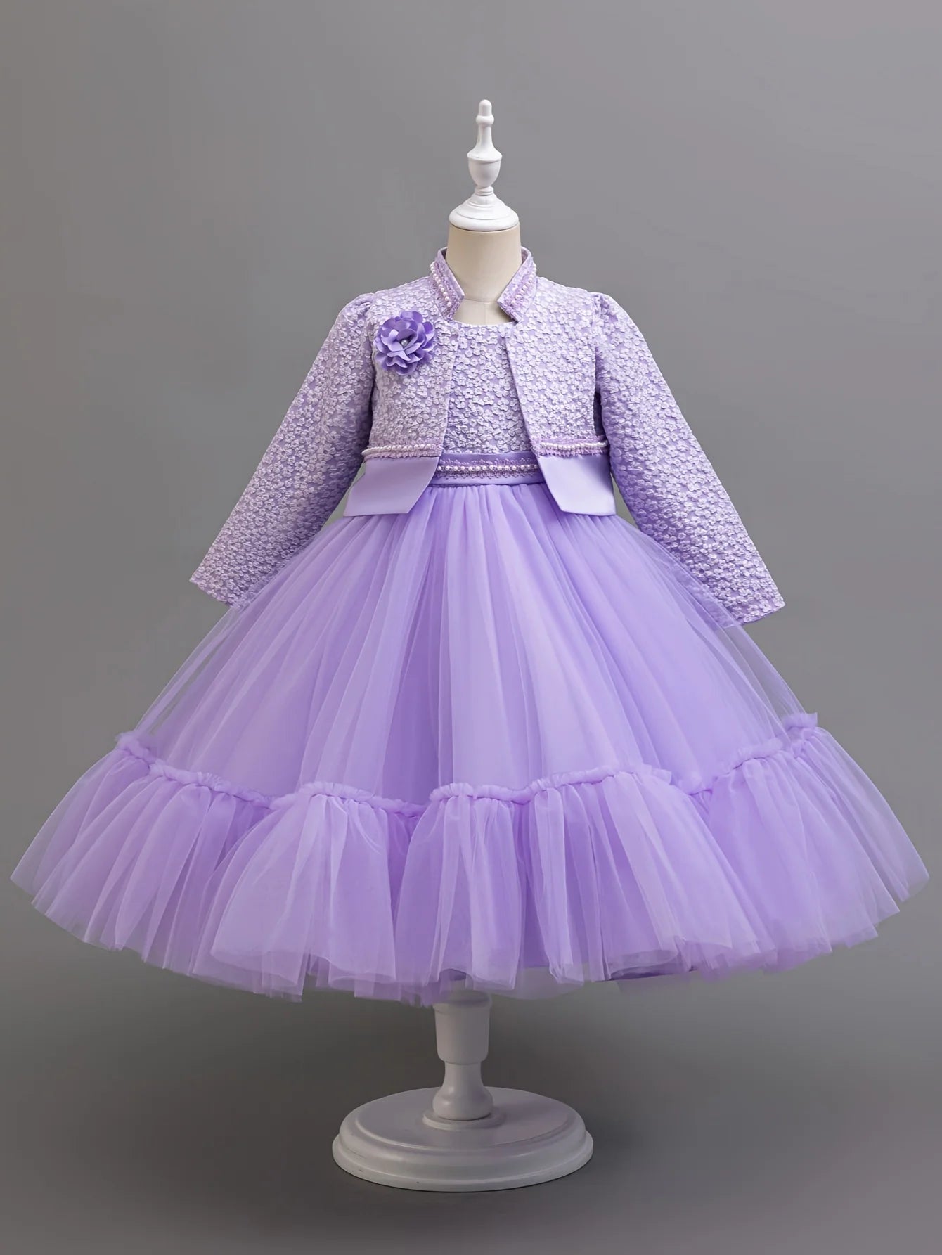 Girls Dress Set Spring Autumn Khaki Lotus Lace 2024 Fashion New Children Clothes Cute Princess Dresses and Coat Outfits 2-8 Year