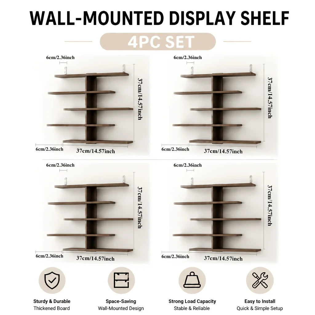 Four Piece Modern Floating Wall Shelf Display Rack Set