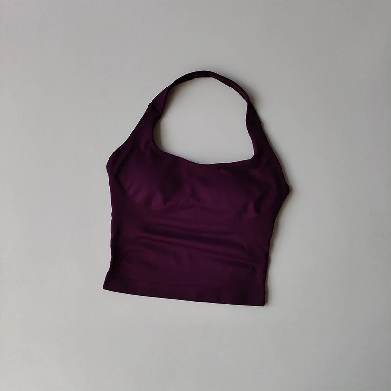 Neck Halter Shockproof Sport Longline Strappy Top Halterneck Vest Medium Support Yoga Gym Workout Seamless  Fitness Sport Bra