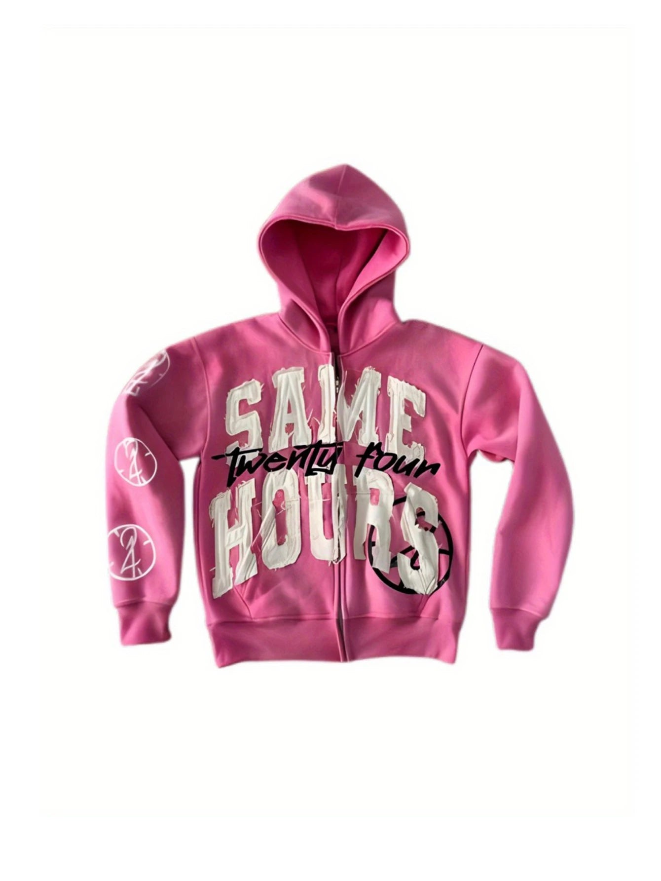 Men's Gothic Hoodies Harajuku Letter Printing Graffiti Sweatshirt Fashion Full Zip Streetwear