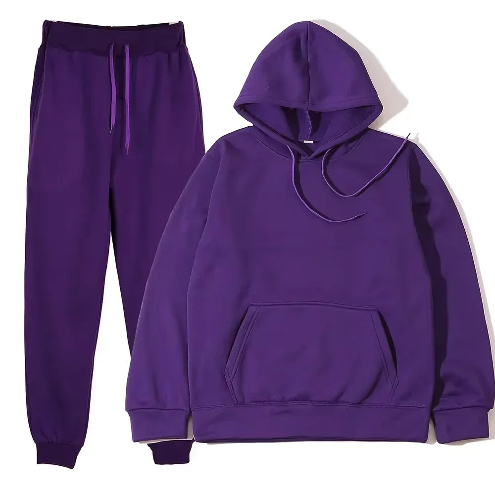 Winter Tracksuit Women Two Piece Set - Oversized Hoodie Sweatpants Solid Color Sportswear Suit |Casual Sweatshirt Trouser Set