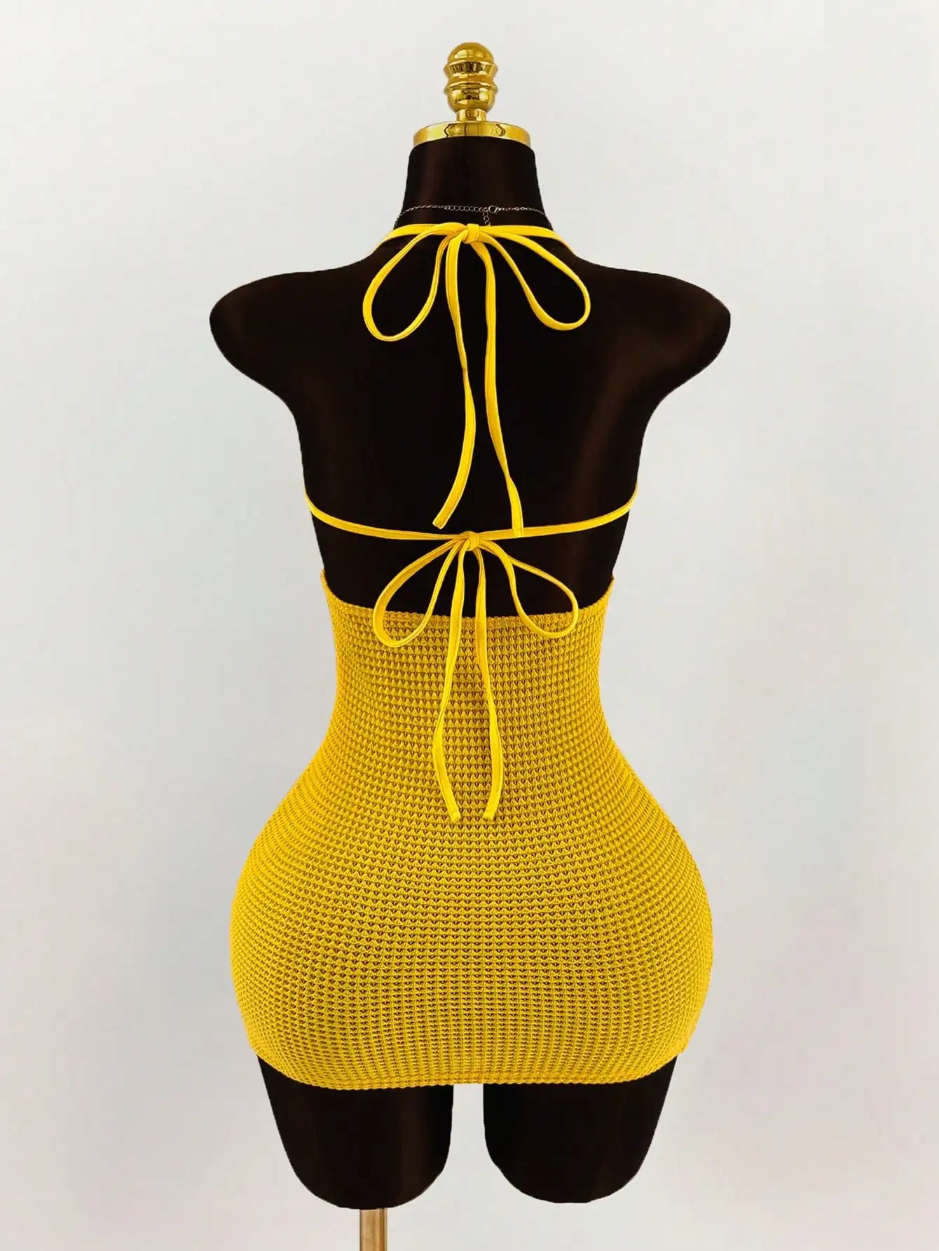 Pearl Shell Halter Backless Mini Bodycon Dress Crochet Bikini