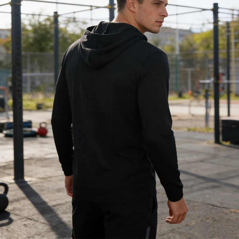 Men's Hooded Quick Dry Long Sleeve T Shirt For Daily Wear