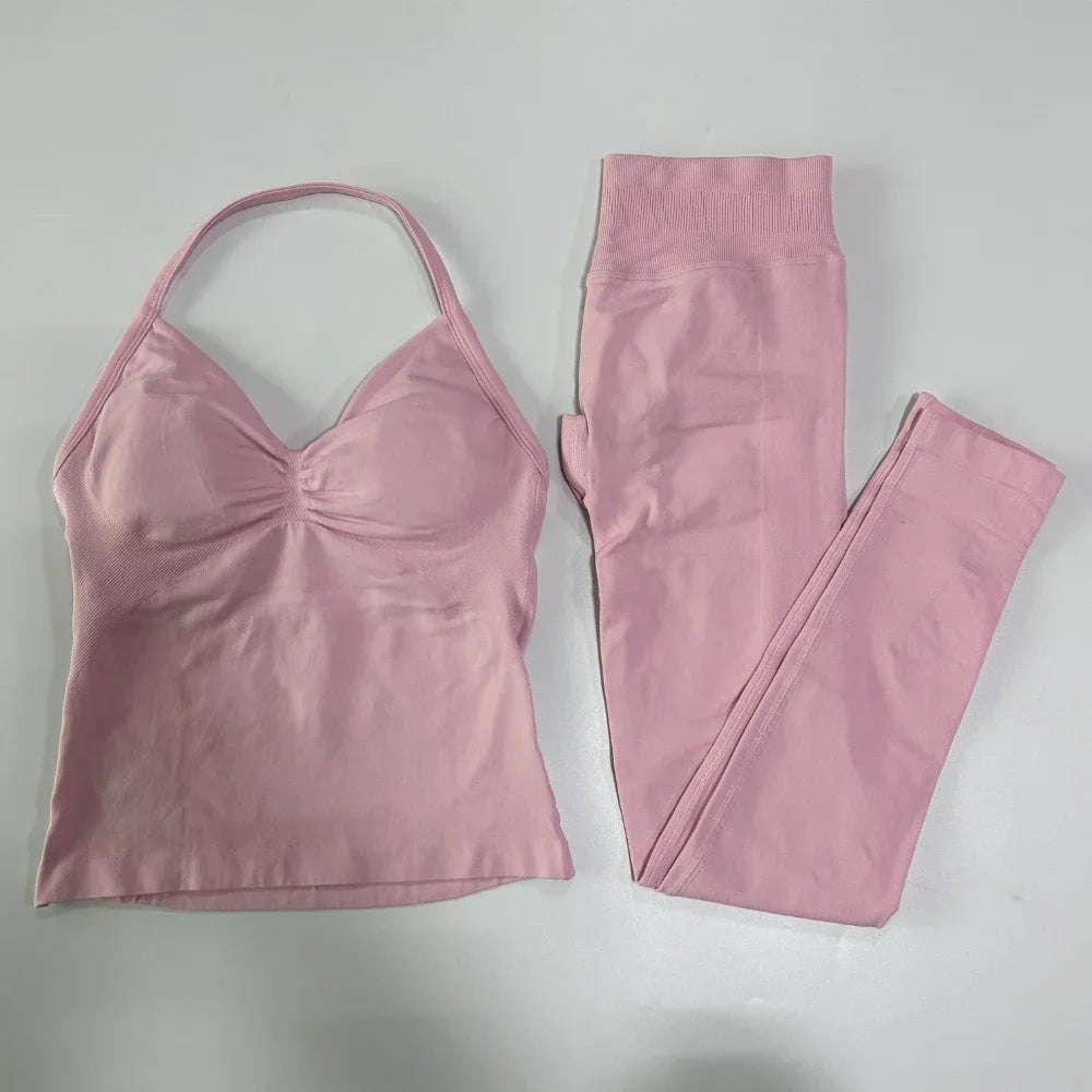 Seamless Gym Set for Women Tank Tops and Waist Leggings
