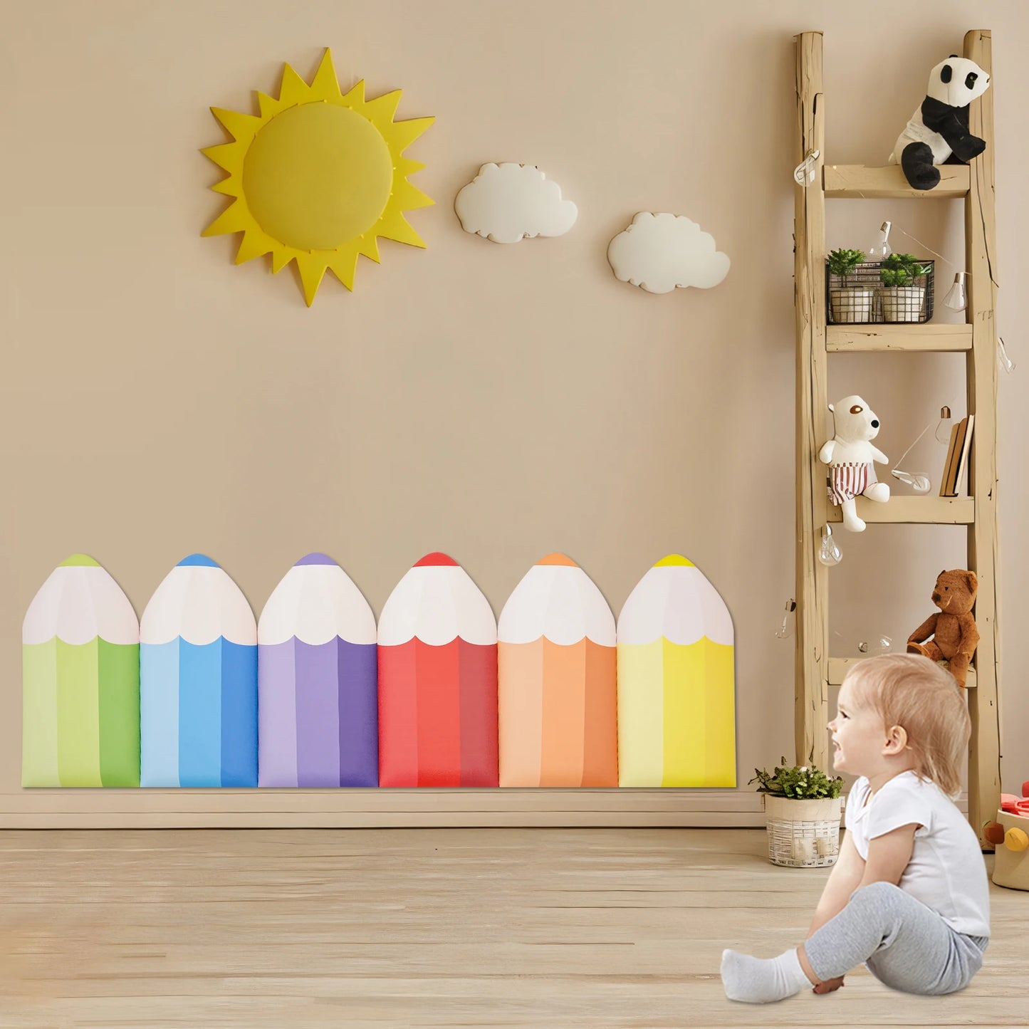 3D Pencil-Shaped Wall Padding for Kids 6-Piece Set