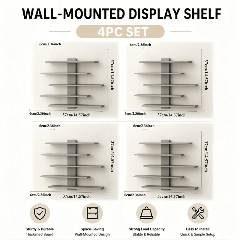 Four Piece Modern Floating Wall Shelf Display Rack Set