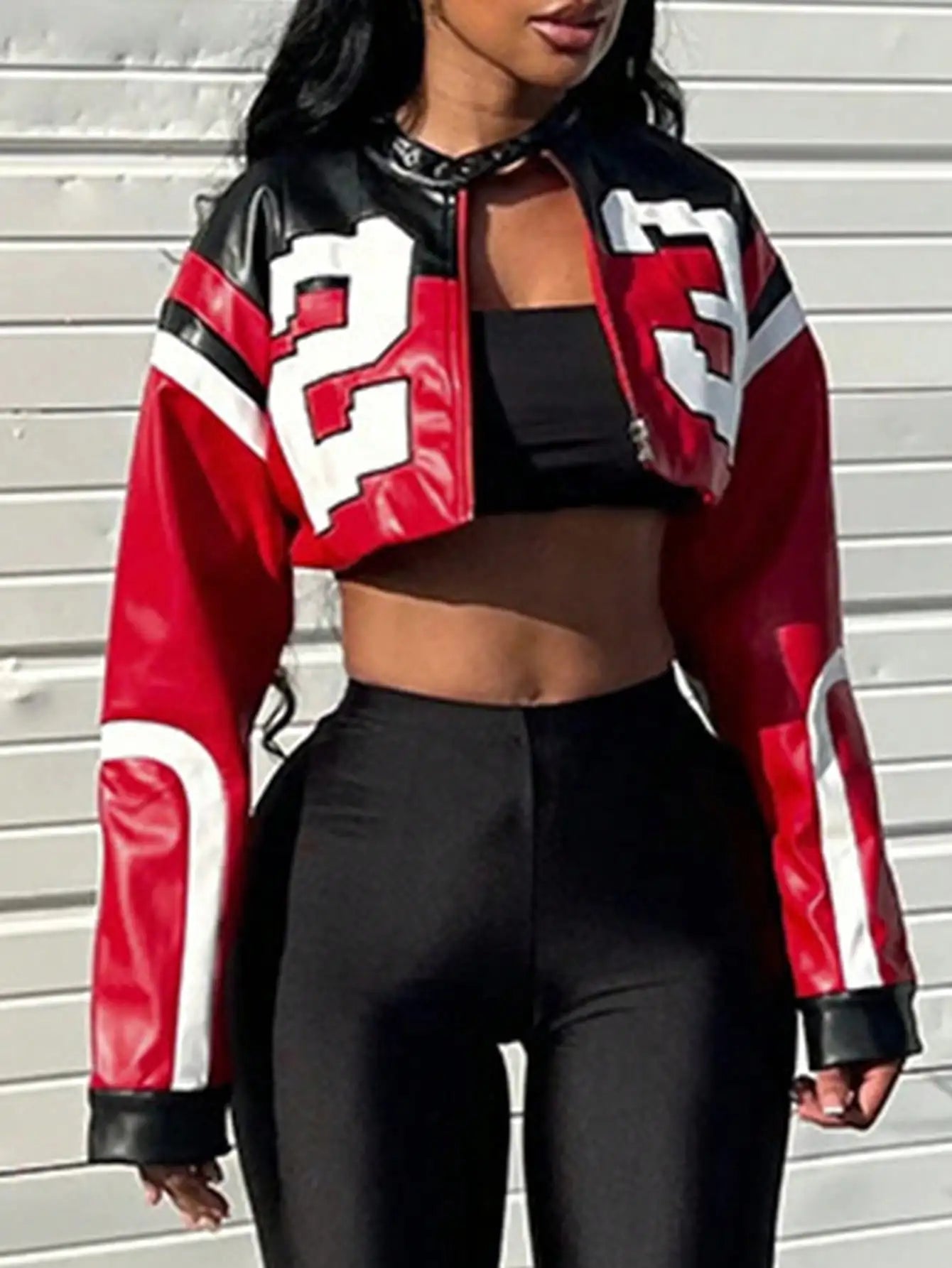 Women's Faux Leather Bomber Jacket Zipper Edgy Motorcycle Style