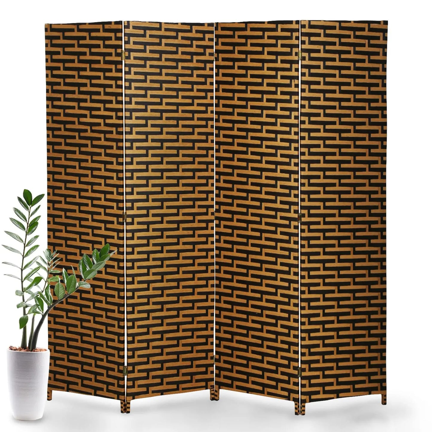 Room Divider,4 Panels 6FT Folding Privacy Screen Room Divider Wall Wood Mesh Hand-Woven Design Freestanding, Customized