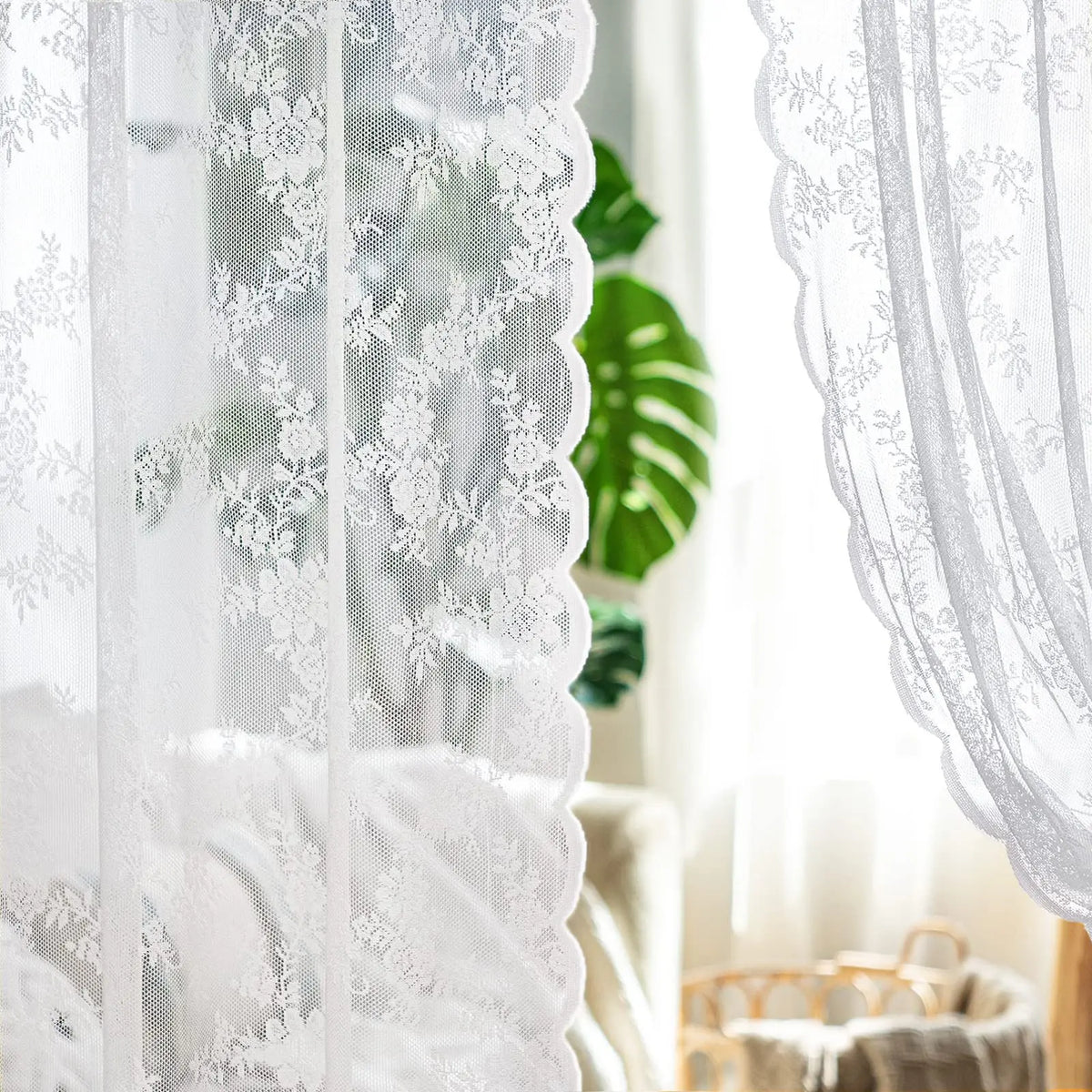 Vintage Embroidered Floral Chiffon Lace Privacy Curtain for Living Room