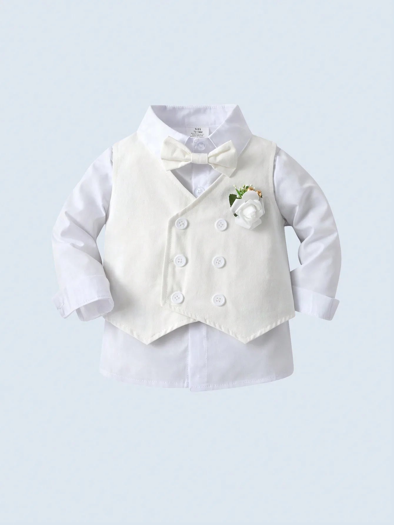 3-Piece Formal Suit Set for Toddler Boys: Shirt, Vest, Pants with Bowtie & Flower Pin