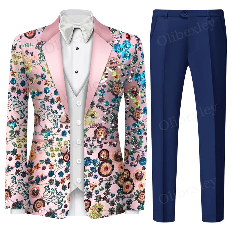Olibexley Sequined Men's Two Piece Slim Fit Wedding Suit
