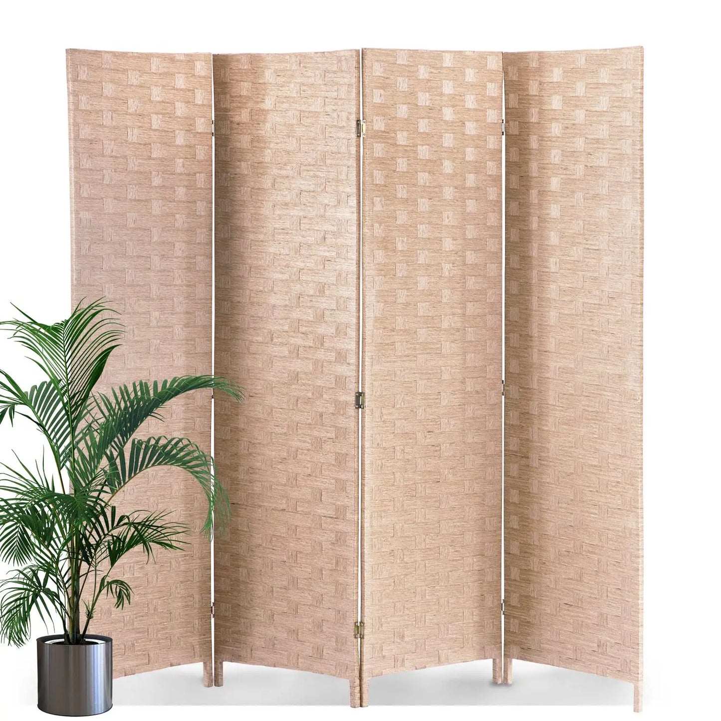 Room Divider,4 Panels 6FT Folding Privacy Screen Room Divider Wall Wood Mesh Hand-Woven Design Freestanding, Customized