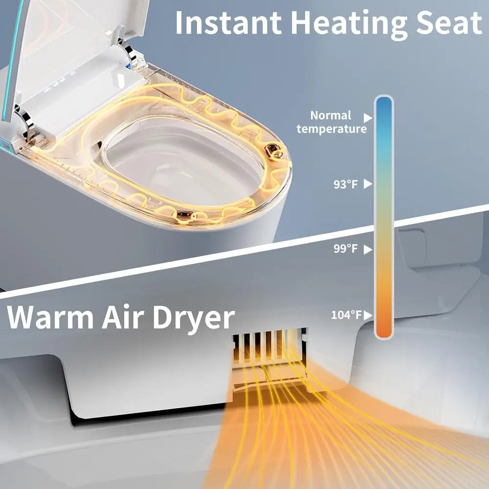 Smart Toilet with Bidet Built in, Bidet Toilet with Heated Seat and Night Light, Modern Tankless Toilet with UV for Bathroom, On