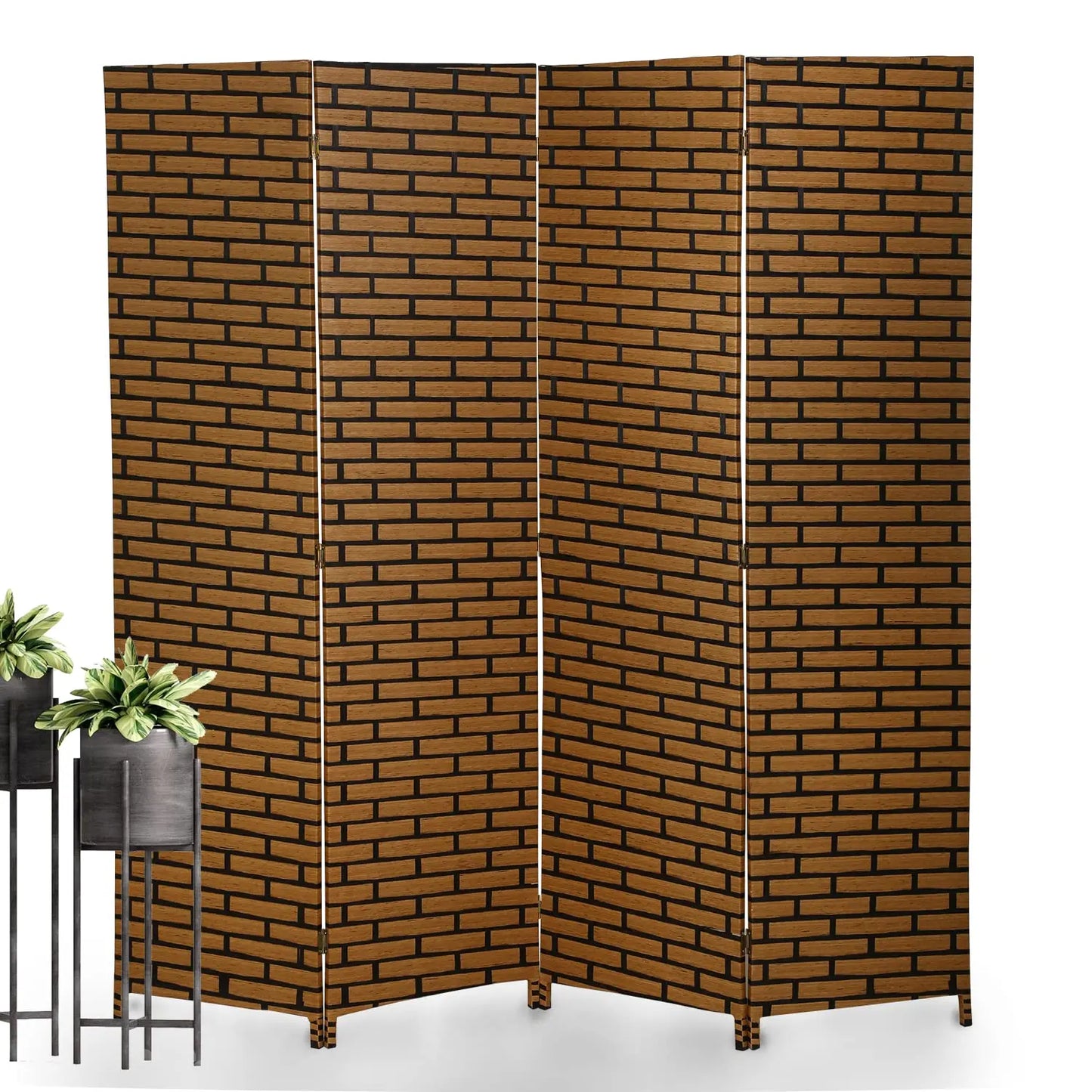 Room Divider,4 Panels 6FT Folding Privacy Screen Room Divider Wall Wood Mesh Hand-Woven Design Freestanding, Customized