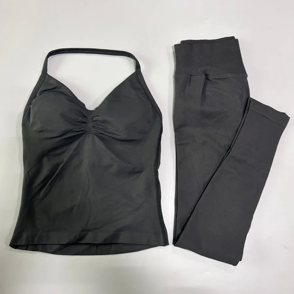 Seamless Gym Set for Women Tank Tops and Waist Leggings