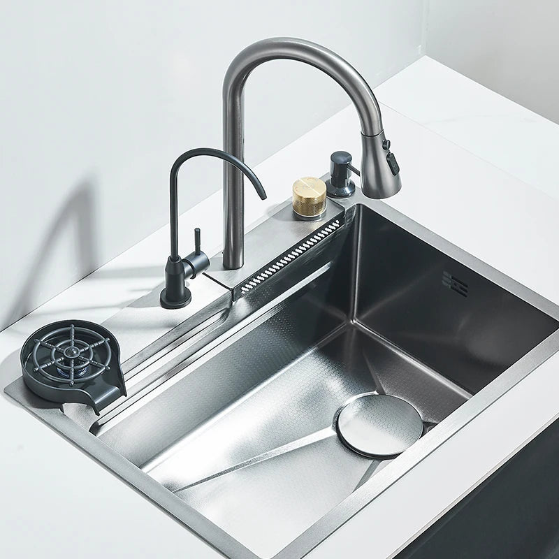 MYQualife 304 Stainless Steel Waterfall Kitchen Sink Faucet Set